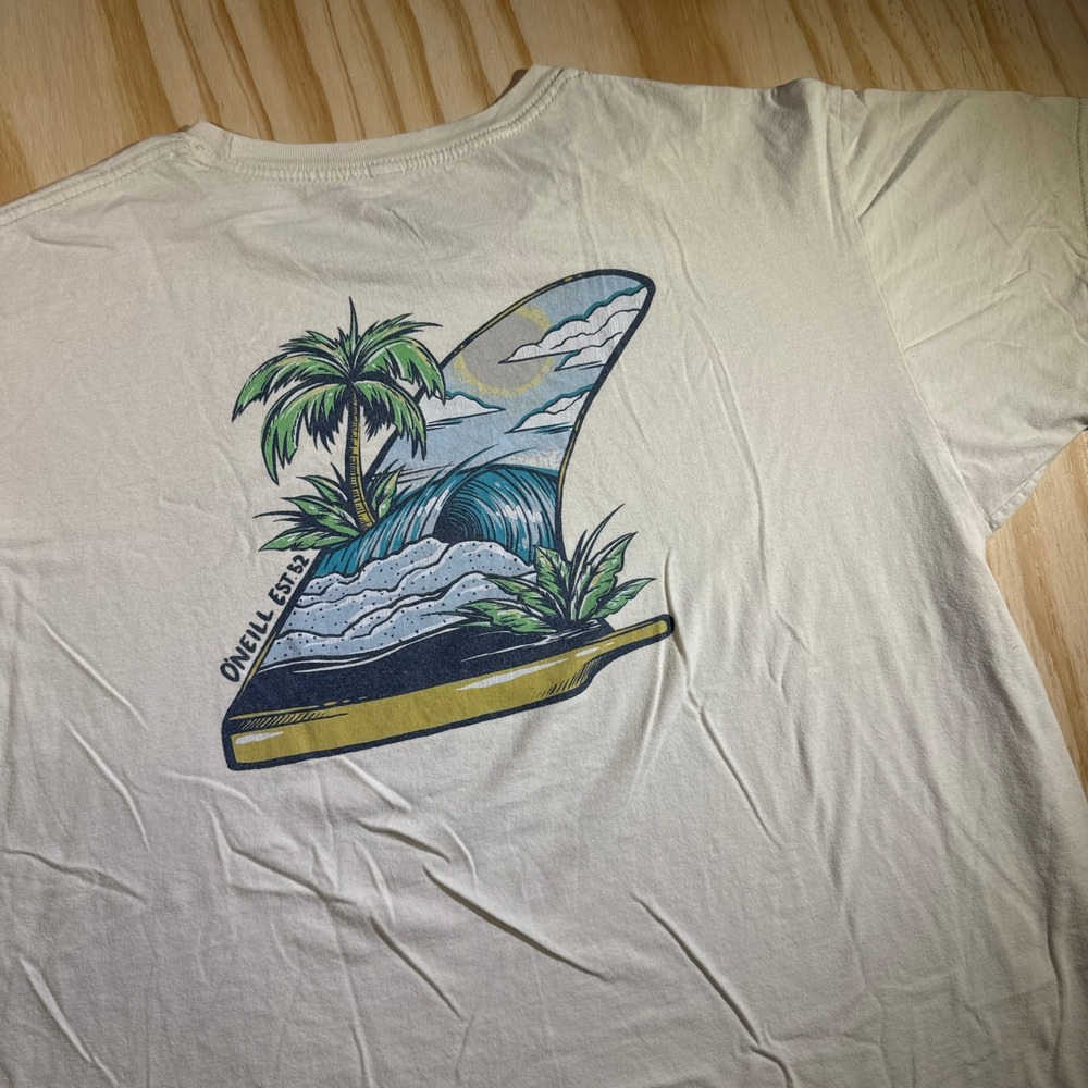 O'Neill Men's Palm Tree Fin Wave Off White Modern Fit Graphic Surf Tee Shirt XL